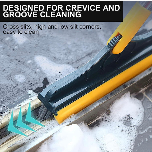 2 in 1 Tiles Cleaning Brush Floor with wiper Scrub Bathroom Brush with Long Handle 120° Rotate Bathroom (Dark Yellow)